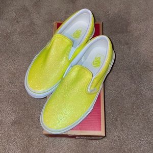 Neon Yellow glitter slip on Vans